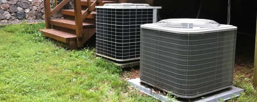 Heat pump installation and service units outside a home in Philadelphia, PA